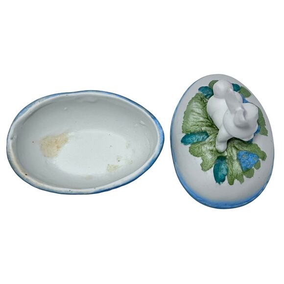 Bisque Bunny Rabbit Egg-Shaped Covered Trinket Candy Dish 5" Easter Decor VTG - Picture 7 of 7